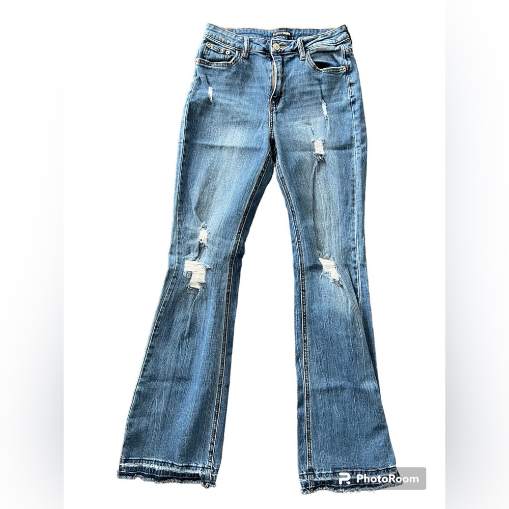 Dark wash high waisted ripped stretch flare jeans - Picture 4 of 10